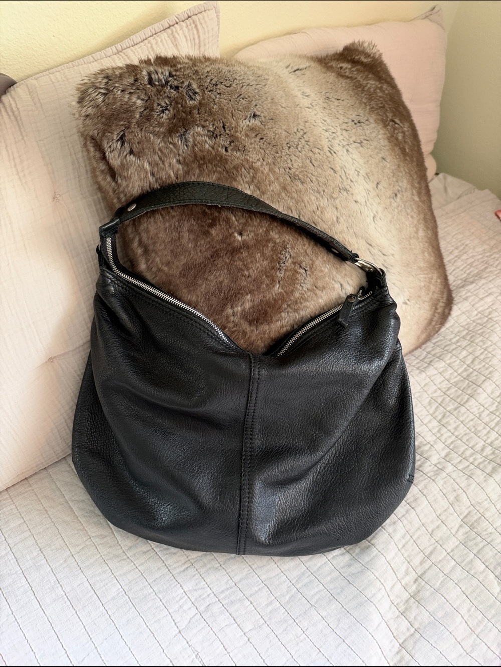 Lucky brand Vtg rare black leather peace hardware hobo boho shoulder bag
